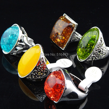 New Arrival Charms 5pcs Mix large Amber Silver Womens Mens Rings Wholesale Jewelry Lots Free Shipping  A038 2024 - buy cheap