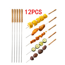 12 PCS Stainless Steel BBQ Skewer Barbecue Grill Kebab Needles Stick Wooden Handle Kitchen Needle Outdoor LK0030 2024 - buy cheap