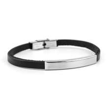 Pulseira em branco com estampa personalizada, bracelete masculino e feminino de couro genuíno, preto, pulseiras e colarinho de aço inoxidável, pulseira curvada de tubo 2024 - compre barato