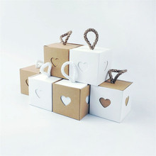 Caja de dulces de Navidad con corazón romántico, bolsa de regalo de Kraft Vintage con asa, elegante, suministros de caja de regalo de boda 2024 - compra barato