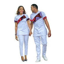 African fashion Couples dress dashiki shirt with pant African print with white mix tops+trousers unsex clothing customized 2024 - buy cheap