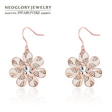 Neoglory Austria Rhinestone & Simulated Pearl Drop Earrings Rose Gold Color Exquisite Flower Style For Women Trendy Classic 2024 - buy cheap