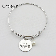 LOVE YOURSELF Inspirational Hand Stamped Engraved Custom Pendant Female Expandable Wire Bracelet Jewelry,10Pcs/Lot, #LN1777B 2024 - buy cheap