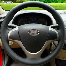 Shining wheat Hand-stitched Black Leather Steering Wheel Cover for Hyundai i30 2009 i30 2024 - buy cheap