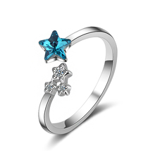 Cute Blue Star Artificial Crystal Zirconia  Opened Finger Rings Fashion Party Jewelry Resizable Thin Rings For Women Girls 2024 - buy cheap