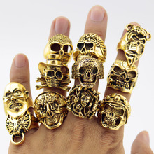 Мужские Винтажные кольца в стиле панк с черепами, 12 шт./лот, опт, золото, черный сплав, богемное кольцо для мужчин, ювелирные изделия в случайном стиле 2024 - купить недорого