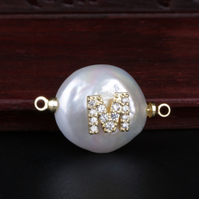 white CZ ABCDEFG initial 26 alphabet letter name charm freshwater pearl pendant connector bead for birthday wedding jewelry DIY 2024 - compre barato