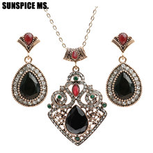 Sunmi, conjunto de joias vintage turco para casamento, joias para mulheres, grande brinco de cristal, colar com pingente, presente de bijuteria indiana para noiva 2024 - compre barato