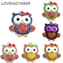 Wholesale 46mm*42mm 10pcs/lot 4th of July/Halloween/Thanksgiving/Christmas/Valentine's Day Owl Rhinestone Pendants 2024 - buy cheap