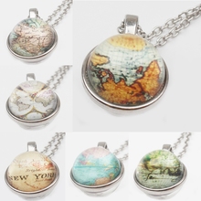 World Map Double-Sided Pendant Necklace Glass art Photo Manual Declaration Earth Map Jewelry Necklace Men And Women Jewelry 2024 - buy cheap