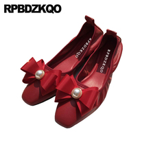 flats blue genuine leather large size women pink pearl red ballerina roll up ladies china 2019 kawaii wedding ballet shoes bow 2024 - buy cheap