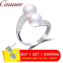 CauuevHigh Quality 925 Sterling Silver Double Pearls Rings AAA Cubic Zircon2020 New Fashion Jewelry Vintage Wedding Rings Gifts 2024 - buy cheap