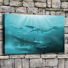 Canvas Prints Pictures For Living Room Wall Art 1 Piece Underwater Ancient Animals Painting Home Decor Dinosaur Crocodile Poster 2024 - buy cheap