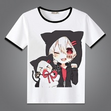 Camiseta de algodão unissex de manga curta, estampa preppy do anime cos nico mafumafu 2024 - compre barato