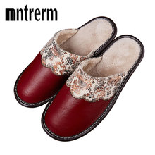 Mntrerm-chinelos femininos de couro genuíno, quentes, antiderrapantes, pantufas de inverno, couro, com pelúcia, quente, interior, casa, 2020 2024 - compre barato