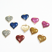 (Choose Color First) Wholesale  15mm  30pcs/lot  Small Glitter Enamel Heart Charms For DIY Jewelry 2024 - buy cheap