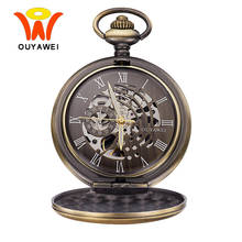 Vintage Bronze Skeleton Mechanical Pocket Watch Men With Chain Steampunk Clock Necklace Watch Hand Wind Pocket & Fob Watches 2024 - buy cheap