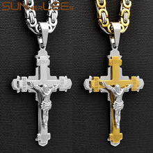 SUNNERLEES Stainless Steel Jesus Christ Cross Pendant Necklace Byzantine Link Chain Silver Color Gold Plated Men Jewelry SP231 2024 - buy cheap