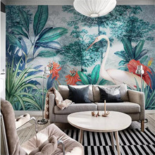 Parede de jardim de flamingo com folhas e banana, mural de parede para jardim, fabricação profissional, atacado de fábrica, papel de parede 2024 - compre barato