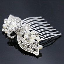 2021 Wedding Crystal Bowknot Hairpin Hair Fashion Pearl Diamante Comb Hair Clips For Women Bridal Jewelry Accessories Wholesale 2024 - buy cheap