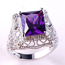 Lingmei estilo retro del envío libre ahueca hacia fuera la joyería unisex CZ púrpura anillo de plata 925 tamaño 6 7 8 9 10 11 al por mayor 2024 - compra barato