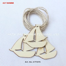 (20pcs/lot) 43mm x 50mm blank cutout wood sailing boat tags rustic plain tags with strings hanging -CT1075 2024 - buy cheap