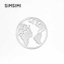 Simsimi small round Stainless steel World Map pendant 20mm Earth round charms pendant good quality wholesale 10pcs 2024 - buy cheap