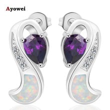 Elegant Purple Crystal Crystal Stud Earrings White Fire Opal Silver Stamped Fashion Jewelry Opal Jewelry OE520A 2024 - buy cheap