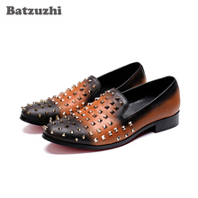 Batzuzhi Handmade Men Leather Shoes Casual Round Toe Rivets Loafers Flats Handmade Party Shoes Men, Big Sizes US6-12, EU38-46 2024 - buy cheap