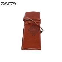 2pcs high quality retro pencil case luxury roll leather PU pencil case school student supplies 2024 - buy cheap