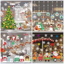 Рождественское украшение, наклейки на окно и стекло, Счастливого Рождества, Санта-Клаус, снег, ПВХ Съемная Наклейка на стену, рождественские домашние наклейки 2024 - купить недорого
