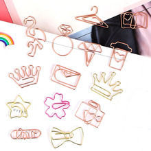 3pcs/lot Kawaii Rose Gold Paper Clips Bookmark Metal Binder Paper Clip Bookmark Office Statioinery School Office Supply 2024 - buy cheap