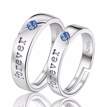 New Couple Anel Suit 925 Sterling Silver Jewelry FORECER LOVE Wedding Promise Ring Blue Clear Cubic Zirconia Adjustable 2024 - buy cheap