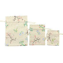10PCS Flower Branch Pattern Linen Jute Drawstring Gift Jewelry Bags Sacks Wedding Birthday Party Favors Drawstring Gift Bags 2024 - buy cheap