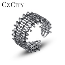 Czcity anéis abertos individuais, anel de prata esterlina 925, novo estilo de exagerados, moda feminina 2024 - compre barato