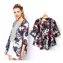 Женская шифоновая рубашка с рукавом 3/4, кимоно с цветочным принтом, Свободный кардиган свободного покроя, шифоновая блузка на лето 2024 - купить недорого