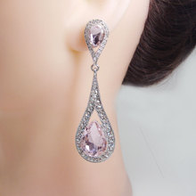 Art Deco Teardrop Pink Austrian Crystal Woman Earrings Silver-Tone 2024 - buy cheap