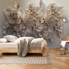 Custom wallpaper beautiful papel de parede relief 3D flowers butterfly TV background wall paper living room decorative painting 2024 - buy cheap