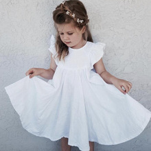 Vestido de princesa de encaje para niñas pequeñas, ropa de fiesta de algodón y lino con manga voladora, Color blanco y verde, de 1 a 6 años, verano 2019 2024 - compra barato