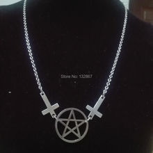 Hot selling stainelss steel pentagram Pagan Wicca Inverted Star Cross Necklace Pendant 21.6'' 2024 - buy cheap