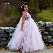Vestido de tutú de tul rosa claro con flores para niñas, vestido de fiesta de cumpleaños, boda, baile, Tutus 2024 - compra barato