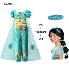 Aladdin-fantasia jasmine para adolescentes, vestido de princesa infantil, roupa de treino para cosplay, halloween, camiseta de renda + calça de festa 2024 - compre barato