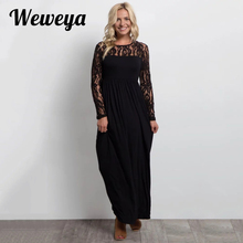 Weweya Spring Lace Dress Women Sexy Long Sleeve Patchwork Lace long Dress Casual Black Party maxi Dresses robe femme vestidos 2024 - buy cheap