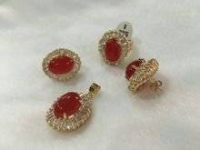 Anillo de piedra Natural roja, pendientes con colgante, conjuntos de joyas con cadena gratis, noble, 10x14mm (#7-9) 2024 - compra barato