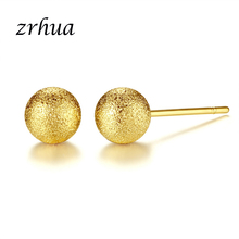 ZRHUA Fashion Women Men Gold Frosted Balls Round Stud Earrings Ear Piercing Jewelry Woman Girl Jewelry Gift Unisex Ball Earrings 2024 - buy cheap
