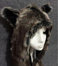 Faux Rabbit Fur Winter Hat for Women Men Skullies Beanie Animal Hat Ear Flaps Wolf Plush Warm Cap with Long Scarf Mittens Gloves 2024 - buy cheap