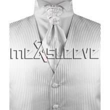 New Men's strip white Tuxedo Waistcoat & ascot tie for party 2024 - buy cheap