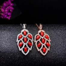 Natural red coral gem pendant S925 silver Natural gemstone Pendant Necklace trendy Leaf Grape string women party gift  jewelry 2024 - buy cheap
