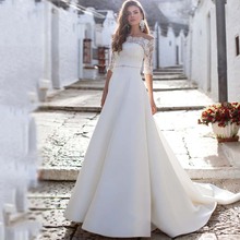 С открытыми плечами с коротким рукавом свадебное платье сексуальные аппликации Кружевной Белый/слоновой кости кнопка «назад» платья для матери невесты 2019 Vestido De Noiva 2024 - купить недорого