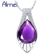 Almei-collar con colgante de cristal de gota de agua para mujer, Gargantilla DE CIRCONIA azul, rojo, púrpura, para boda, Color plata, joyería, cadena gratis N755 2024 - compra barato